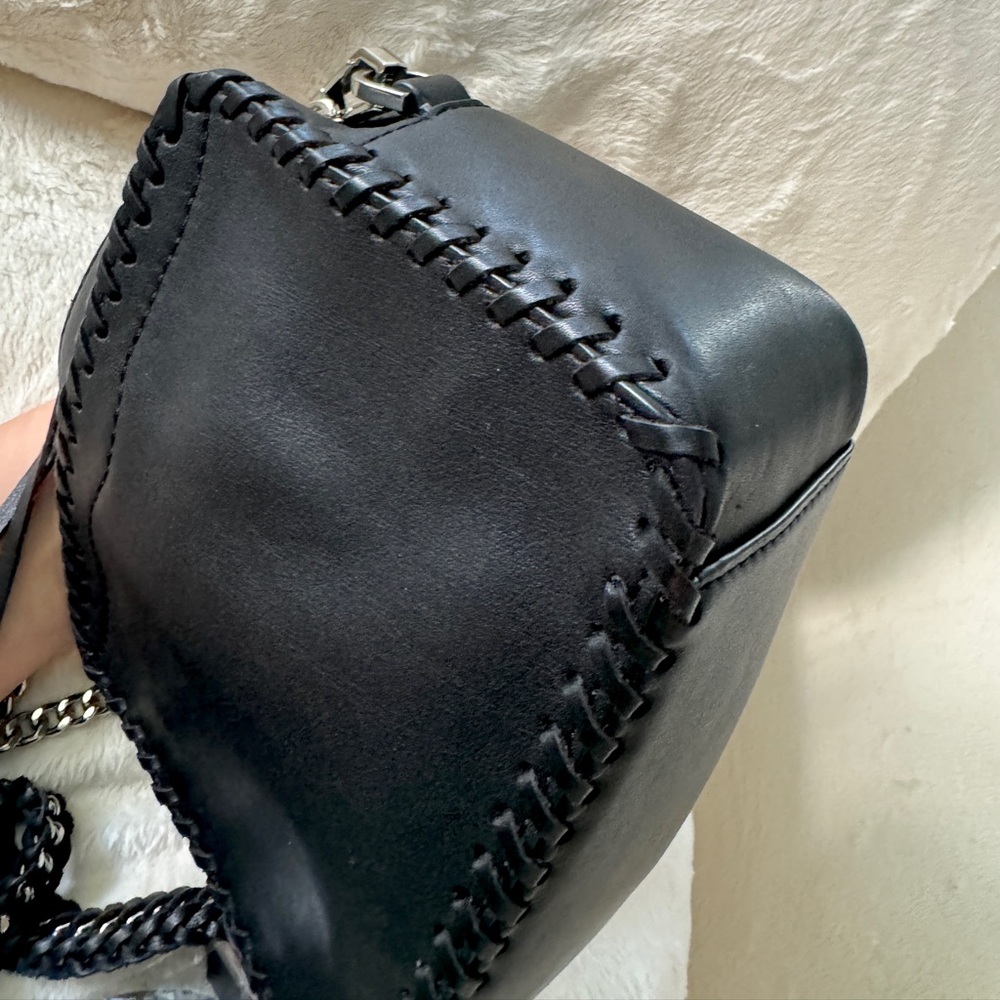Rebecca Minkoff Biker Crossbody Bag Black Leather Braided Chain Strap Purse - Picture 2 of 16